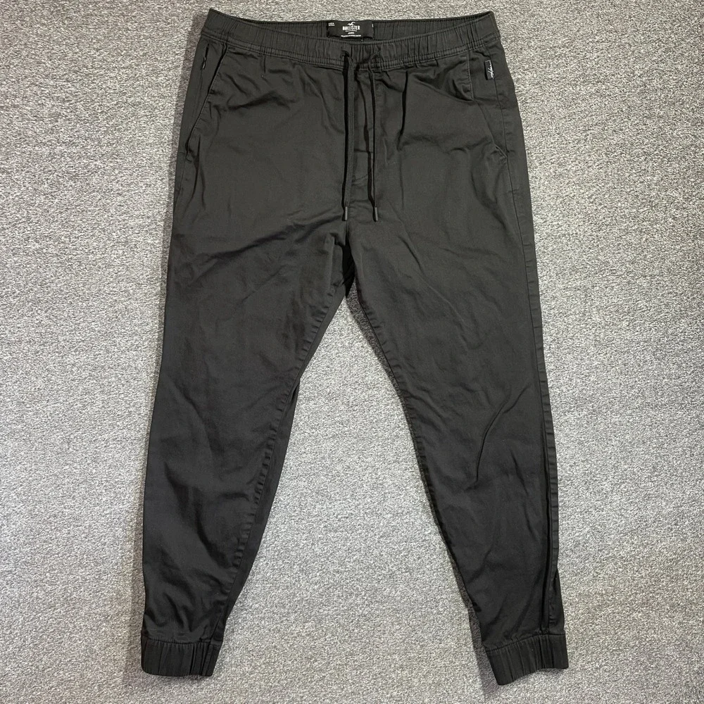 Hollister Advanced Stretch Joggers Mens Large Black Drawstring Tapered Pants